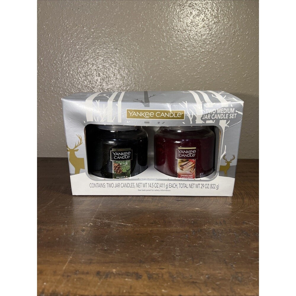 Yankee Candle 2 Jar Set Medium Sparkling Cinnamon Balsam & Cedar 14.5 oz